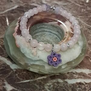 Elegant Pink Beaded Bracelet with Purple Charm